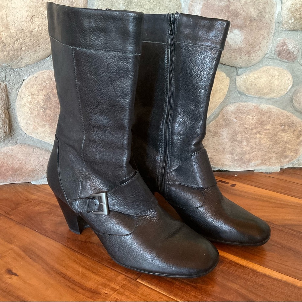 Born Mid-calf Black Leather Boots Size 10 - Picture 3 of 14